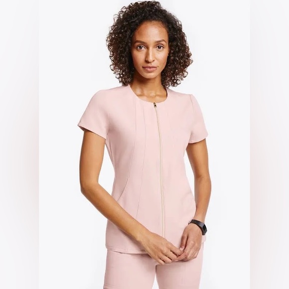 Jaanuu Women's Princess Gold Zip Front Top Blushing Pink - Picture 2 of 4